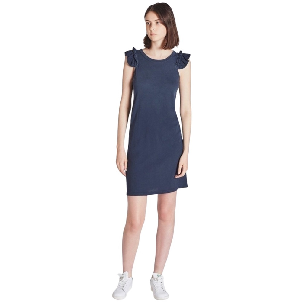 Current/Elliott The Ruffle Muscle Shift Dress in Navy Blue Size Small NWT $138